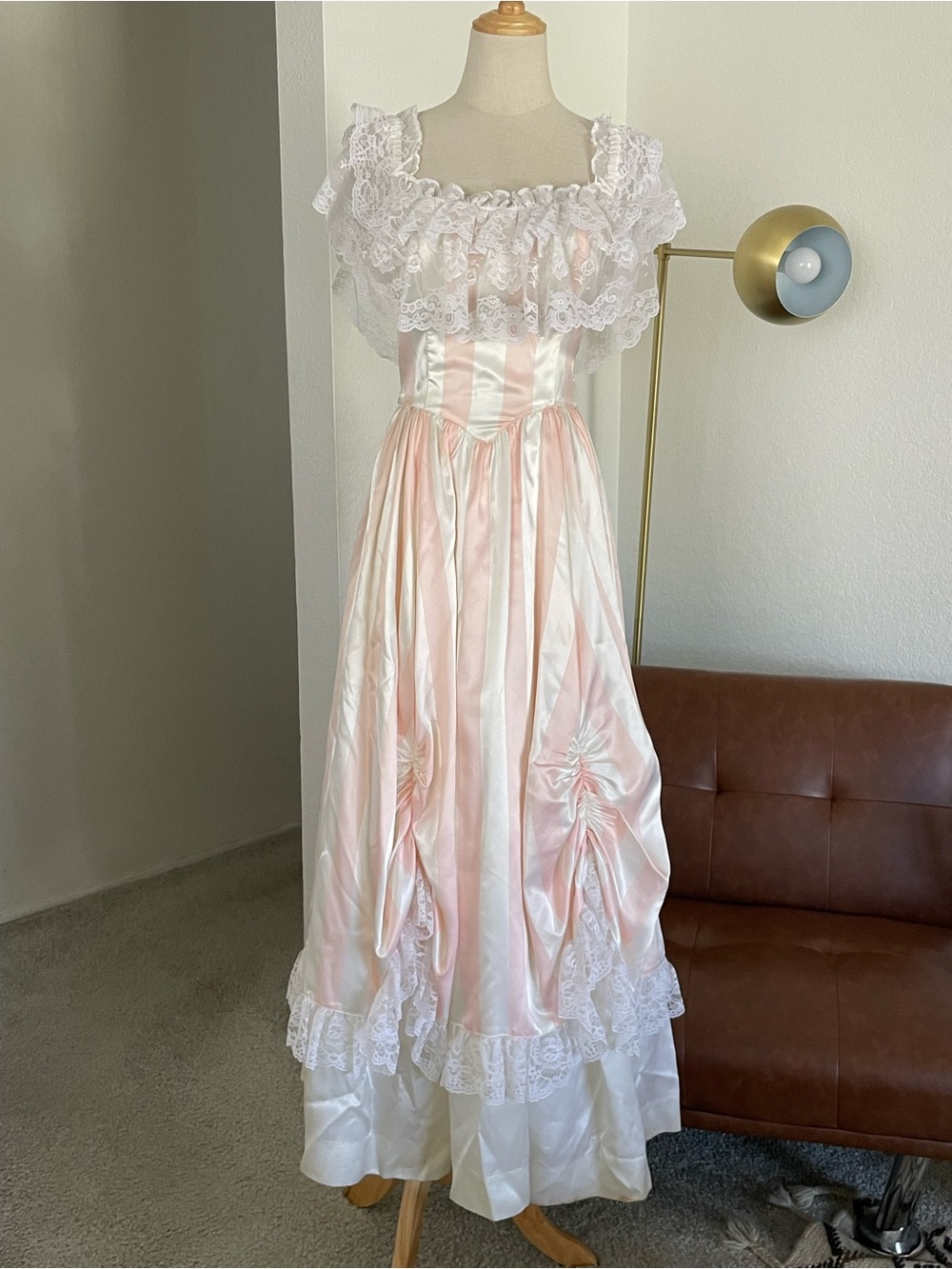Vintage 1980s Gunne Sax Striped Lace Victorian Dance Dress